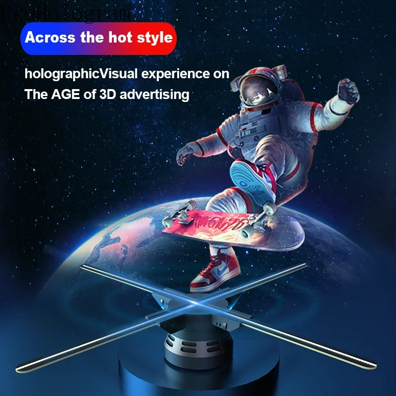 Imagem -02 - Wifi 3d Hologram Projector Fan Display 3d Publicidade Logo Light Lâmpada Holográfica Suporte Splicing Negócios 65cm