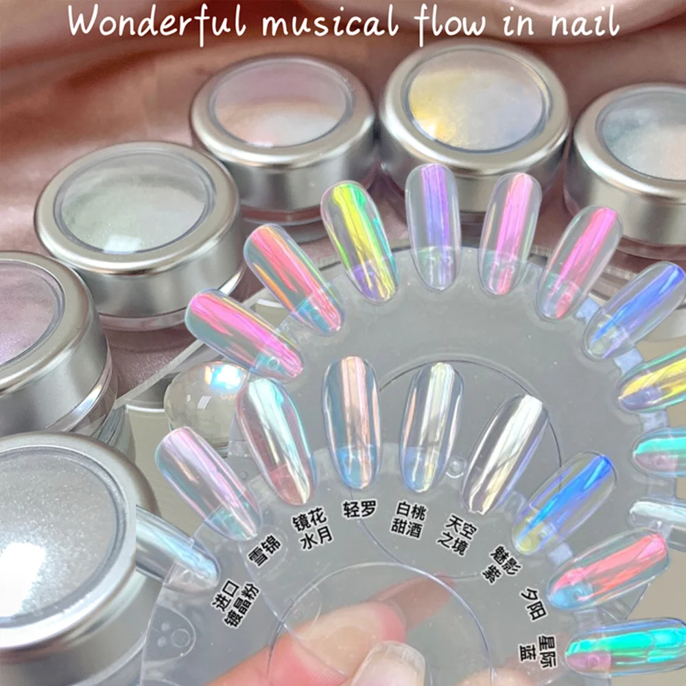 1Jar Aurora Moonlight Mirror Nail Powder Net0.2g Iridescent Chrome Pigment Dust Gel Polish Nail Art Decoration Ultra-Fine Powder