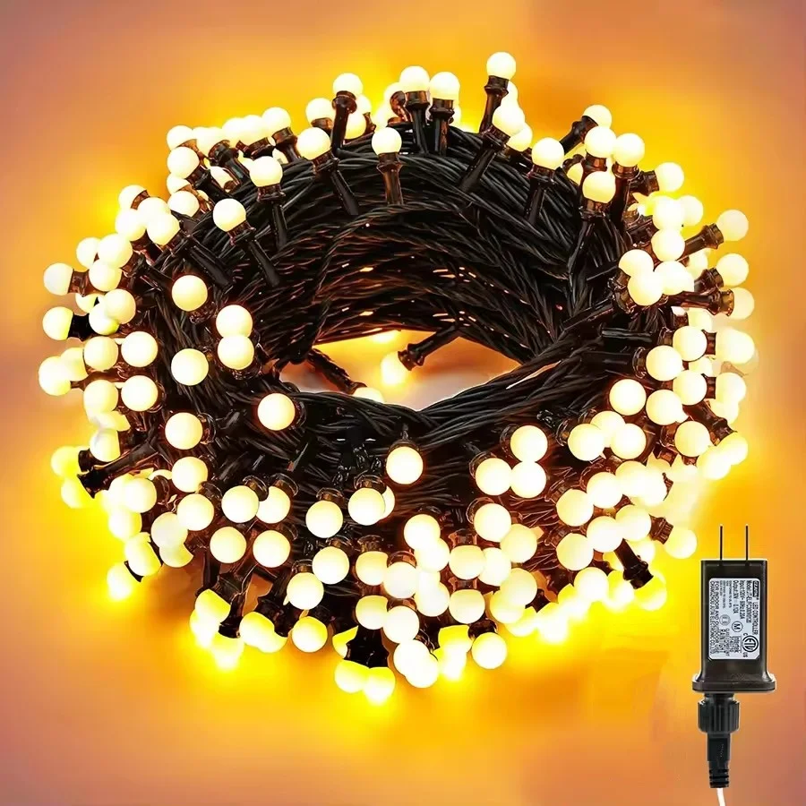 2026 New Year Christmas Decoration String Lights Outdoor 10M 500LEDs 8 Modes Round Ball Fairy Lights Garland for Party Holiday