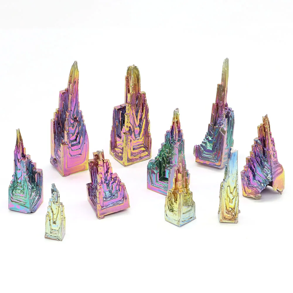 Natural Bismuth Tower Metal Mineral Pyramid Stone Gemstone Reiki Healing Raw Crystal Meditation Witchcraft Collection Decor Gift