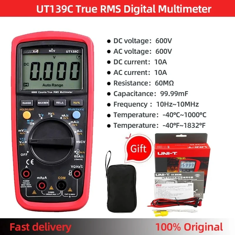6000 electric  voltmeter thermometer Uni-T UT139A UT139B UT139C digital multimeter automatic range true RMS capacitance tester