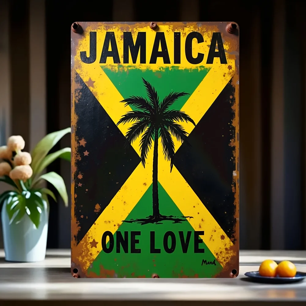 Vintage Jamaikanisches One Love Metallschild 8x12 Zoll Retro Rasta Palmen-Dekor Wandkunst