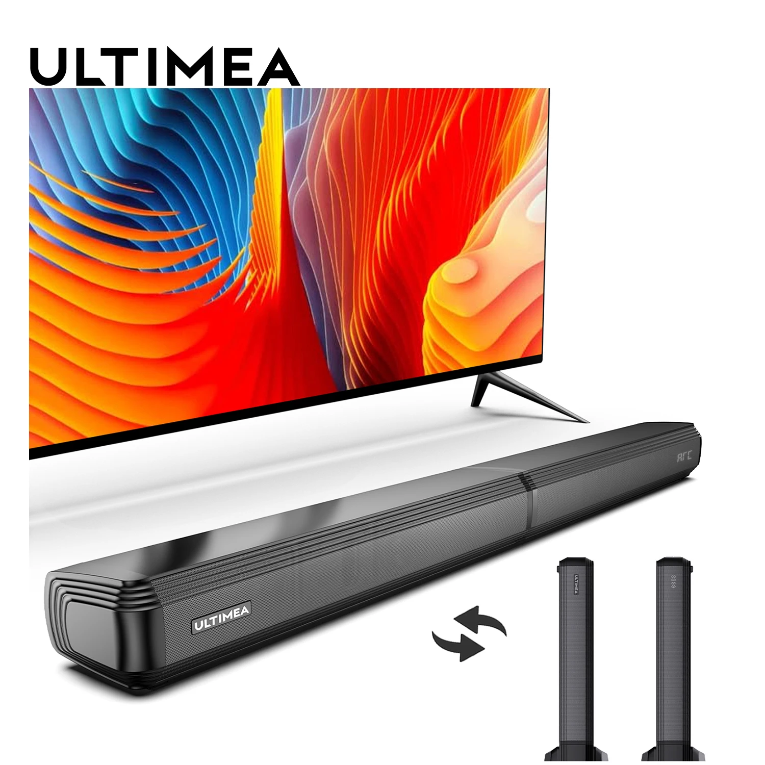 ULTIMEA 2.2ch Soundbar for TV, Peak Power 100W, 2-in-1 Detachable Bluetooth 5.3 Soundbar for TV, 3 EQ Modes, Bass Adjustable