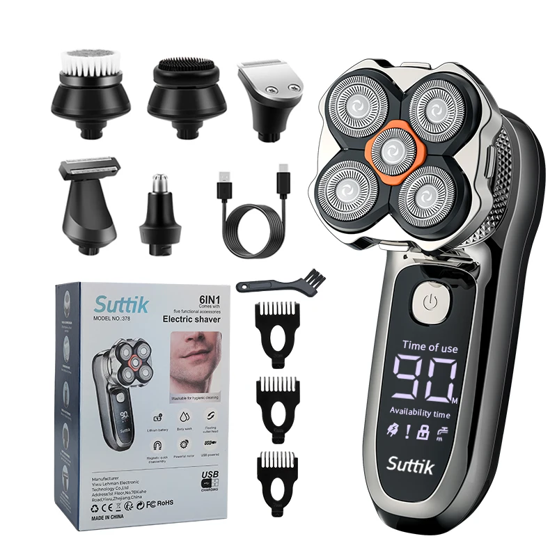RESUXI Men's Professional Electric Shaver Multifunctional LCD Body Hair Clippers Waterproof Bald Head Razor Nose Hair Trimmer