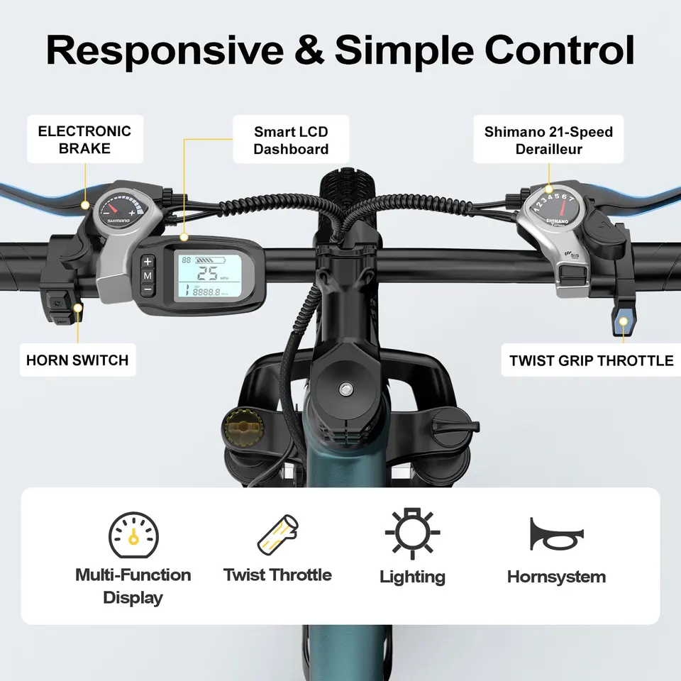GT900 Electric Bike for Adults 24", Electric Mountain Bike Equipped with 400W(748W Peak) Motor, 25MPH Max Speed, 36V 13Ah Removable Battery, Shimano 7 Speed & Front Suspension for Off-Road Mountain Riding image 6