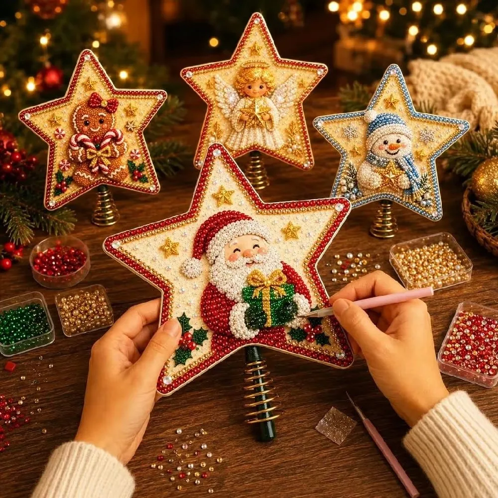 Star Shape Christmas Star Tree Topper Colorful Holiday Home Decor Star Tree Decoration Rhinestone Embellishment