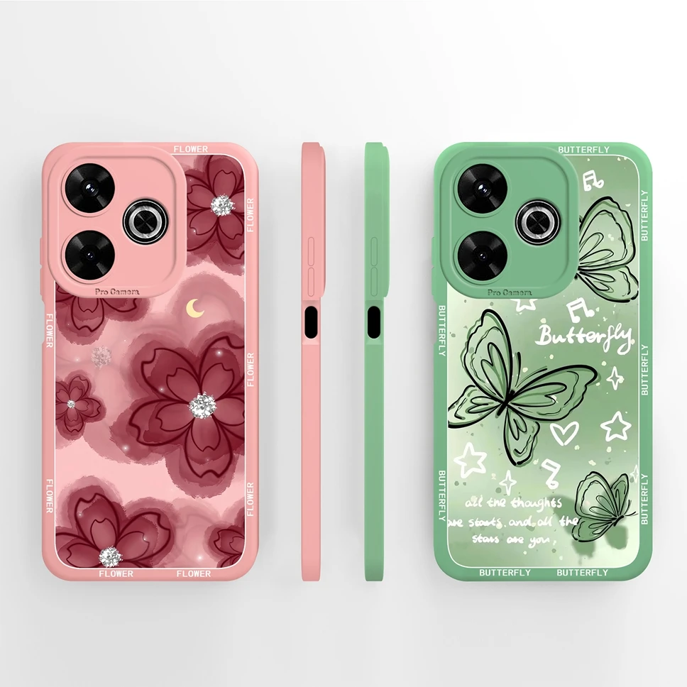 Phone Case For Xiaomi Poco M6 Pro 4G 5G Cute Flower Camera Protection Silicone Cover For Xiaomi PocoM6 M6Pro M 6 Pro Fundas Capa