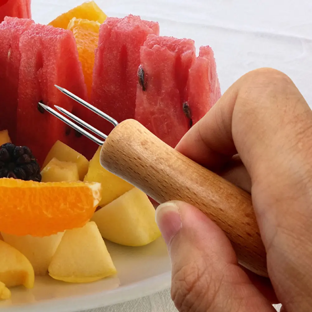 

10 Pcs BBQ Forks Corn Forks Reusable Wood H Non Slip Compact Size Easy Clean Camping Picnic Skewers Meat Holder Kitchen