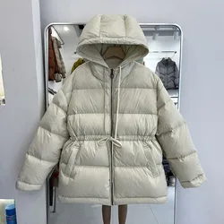 Doudoune mi-longue coréenne chaude pour femme, sweat à capuche court épaissi, manteau matelassé à lacets cintré, hiver 2023