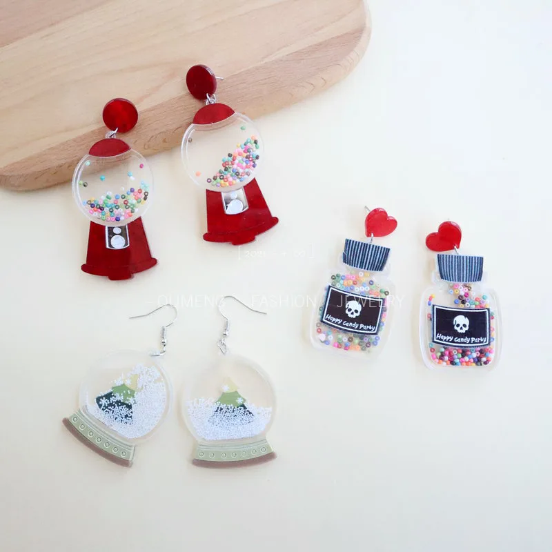 New Christmas Acrylic Crystal Ball Earrings Christmas Tree Egg Twister Snow Rice Ball Creative Women's Earrings Gift for Her