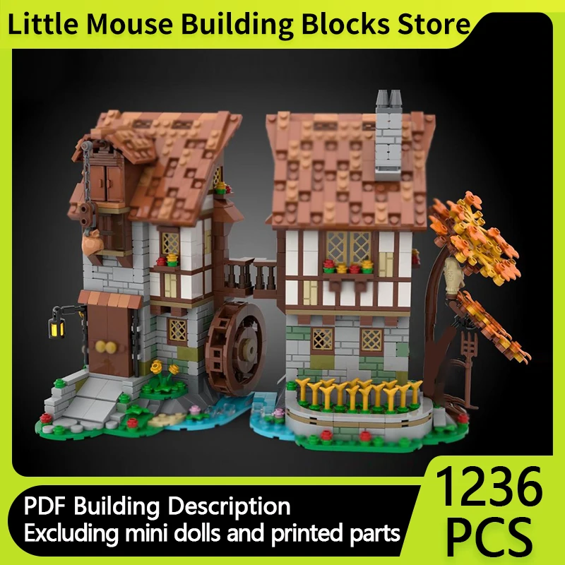 

City Street View Model MOC Building Bricks Medieval Watermill Modular Technology Gifts Holiday Assemble Children Toys Suit
