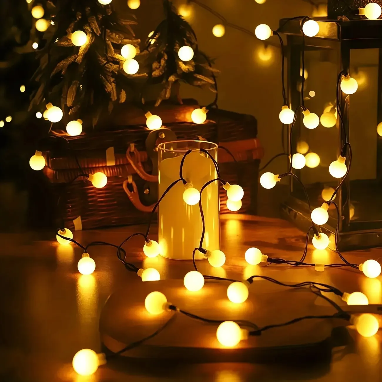 Nice Solar LED White Ball String Lights Outdoor Waterproof Fairy Lamp Decorative Lights For Garden,Yard,Balcony,Terrace,Fence,Ca