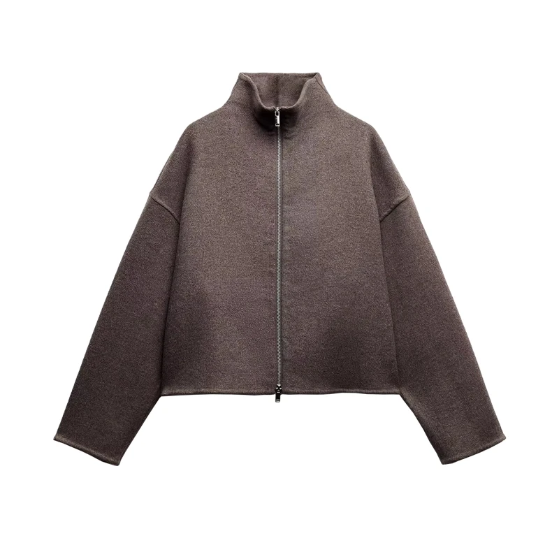 

Casual Long Sve Stand Collar Double Zipper Jaet Outerwear Spring New Sle Versatile Commute Sle Loose Fit Regular Length