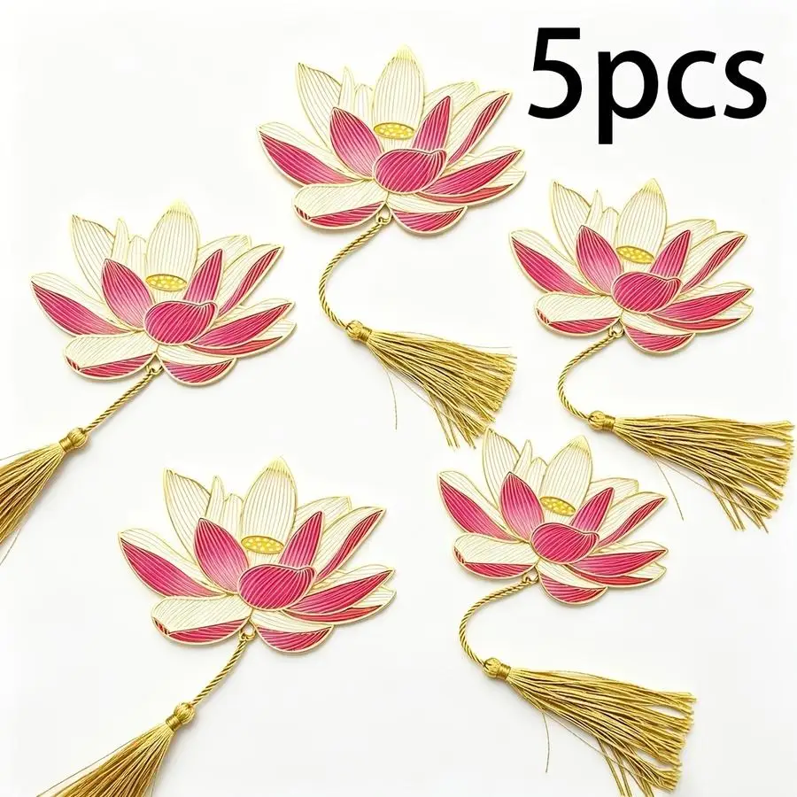 1/5/10/20/50/100pcs Exquisite for Lotus Metal Bookmarks with Tassels - Stainless Steel Material, Hollow-Out Design, Ideal Gradua