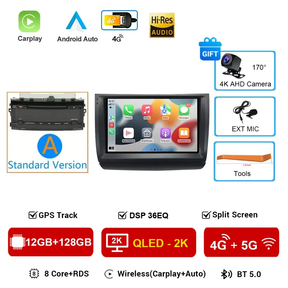 Carplay Autoradio 2 din Android 16 Voor Toyota Prius 20 2003-2009 Autoradio Multimedia Video Player GPS navigatie Stereo BT HU