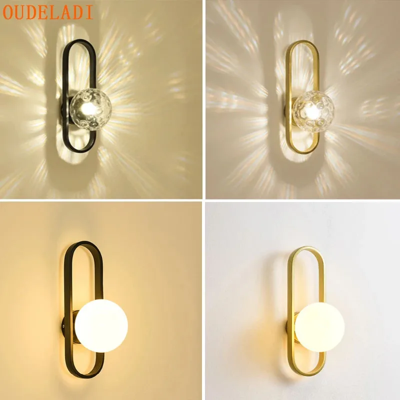 

North Wall Lamp Gold Led Glass Ball American Aisle Corridor Lighting Fixture Bedroom Bedside Sconce Study Creative Decor Light