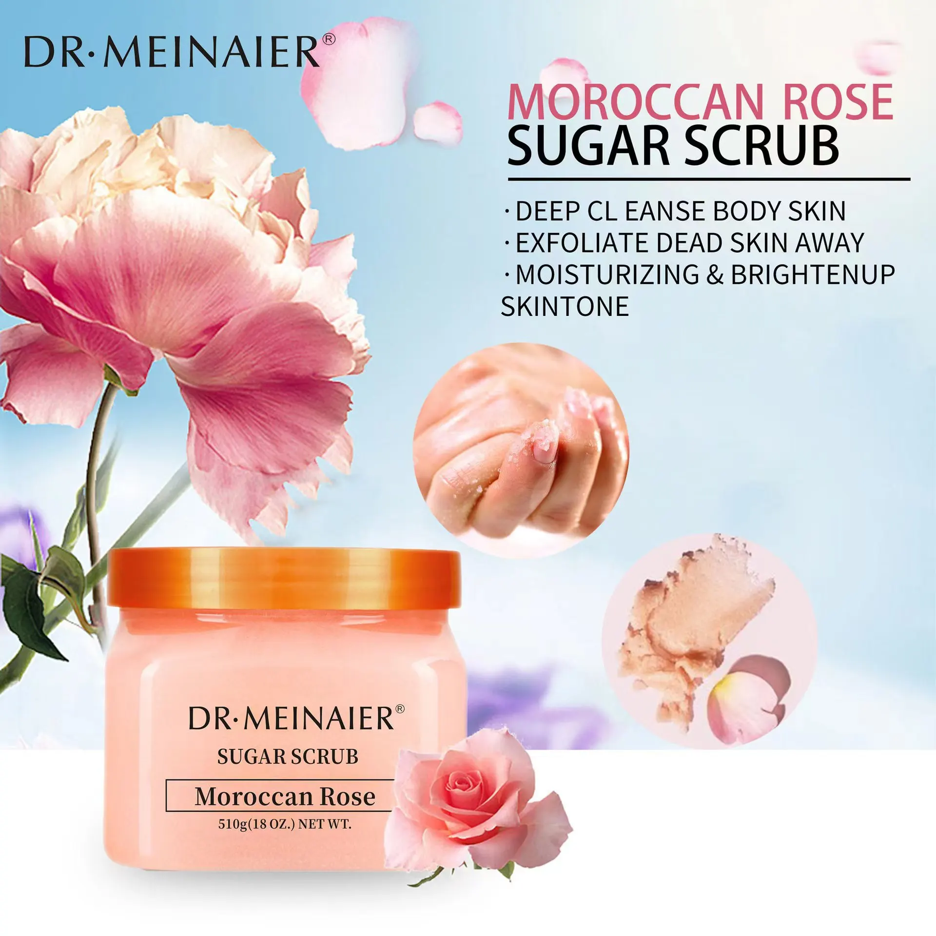 Sherbet Bodyscrub Skin Care Exfoliating Whitening อินทรีย์พีชผลไม้เกลือ Shea Sugar Body Scrub OEM ฉลากส่วนตัวธรรมชาติ