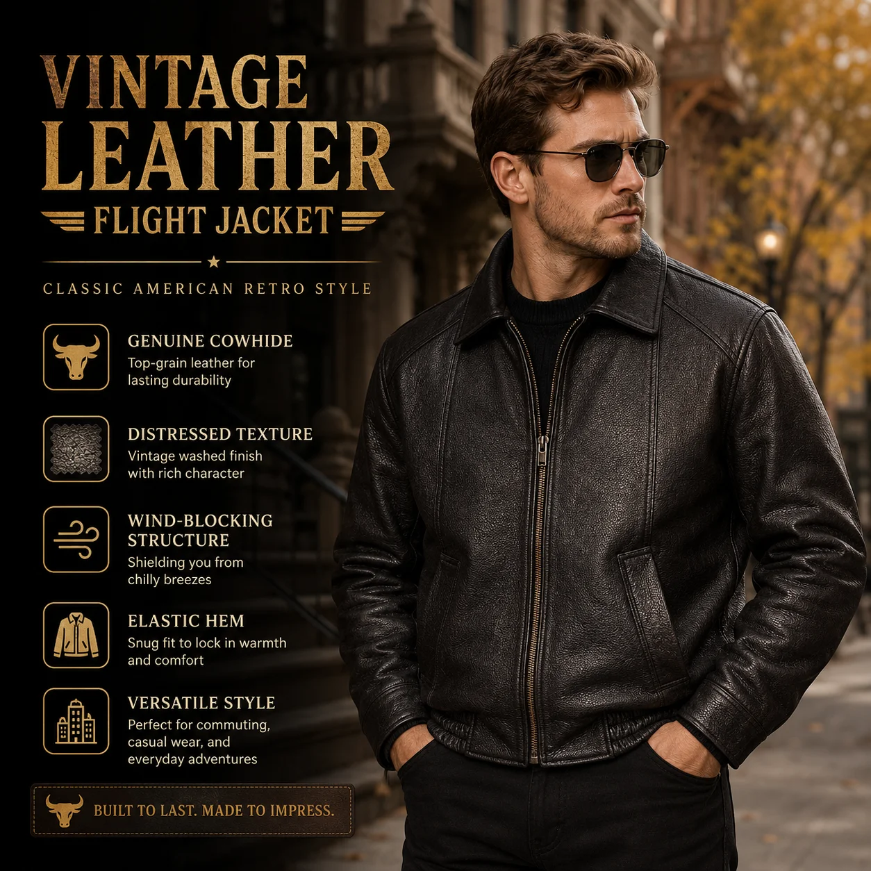 Bomber Jacket Men - Veste en cuir de vachette vintage