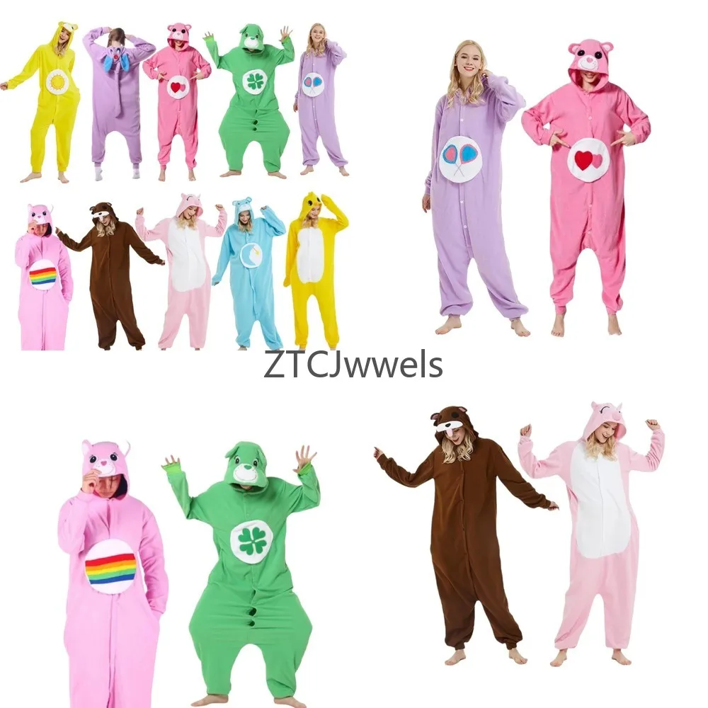 

Cute Sun Bear Cosplay Hooded Pajamas Bodysuit Warm Animal Onesie for Adult Couple Home Role Play