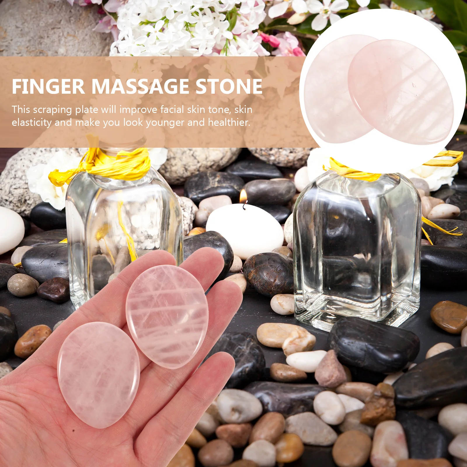 

2 Pcs Pink Crystal Thumb Stone for Massage Improve Elasticity Natural Worry Stone Promote Relaxing