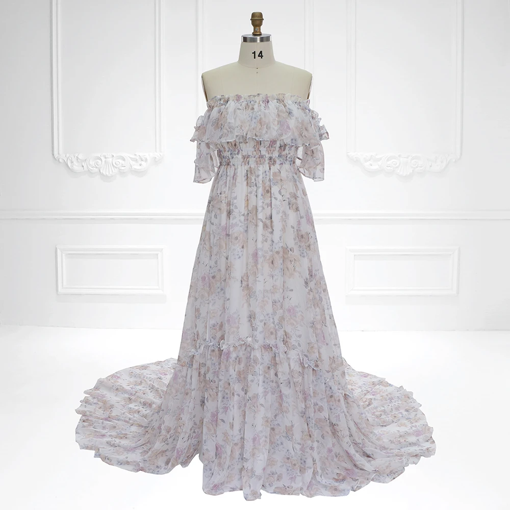 

Elegant Floral Long Dress Women's Wedding Party Attire Evening Dresses for Events Custom Dresses for Special Occasions YD22107