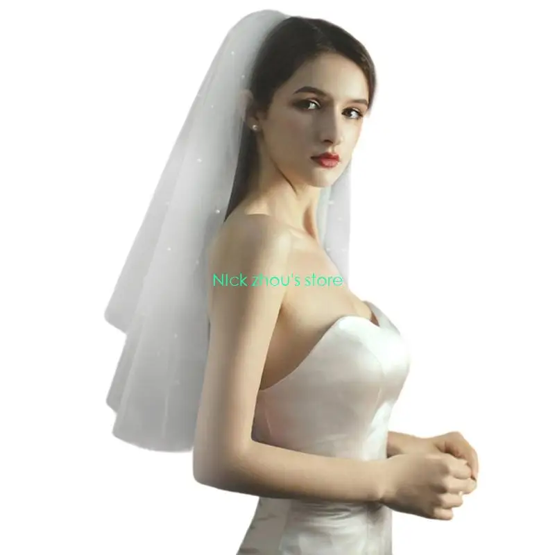 E15E طرحة زفاف بطبقة مزدوجة من التول الناعم للعروس غطاء رأس أساسي لحفلات الزفاف والذكرى السنوية #5