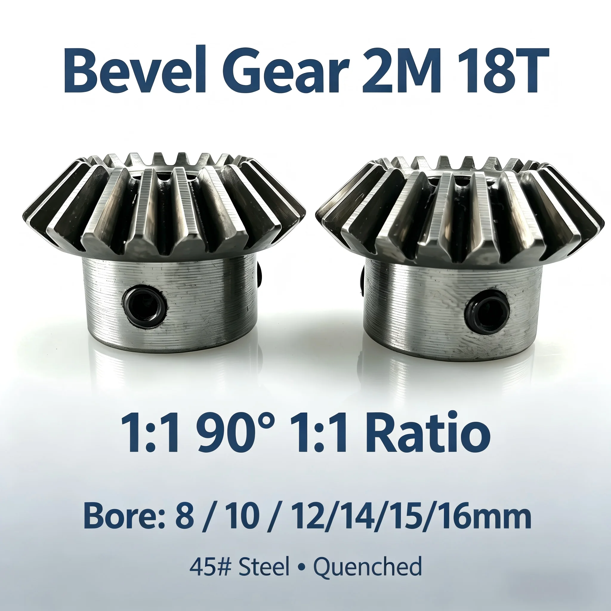 2 M 18T Bevel Gear 90 Degree Bore 8mm 10Keyway4 12Keyway4 14Keyway5 15Keyway5 16Keyway5 45# Steel Quenched High Precision