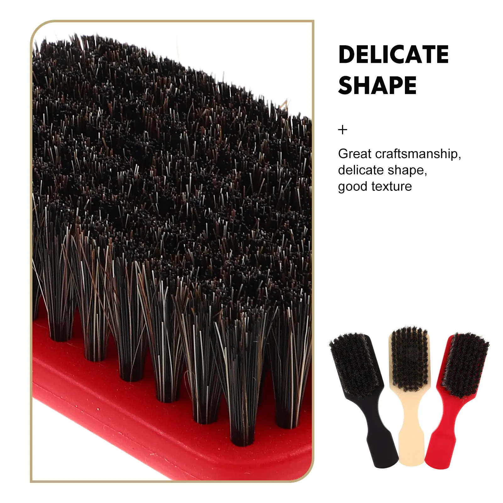3Pcs Barber Brush Mens Beard Grooming Curved Plastic Handle Horse Hair Facial Hair Styling Tool Mustache Comb Mens Beard Brush