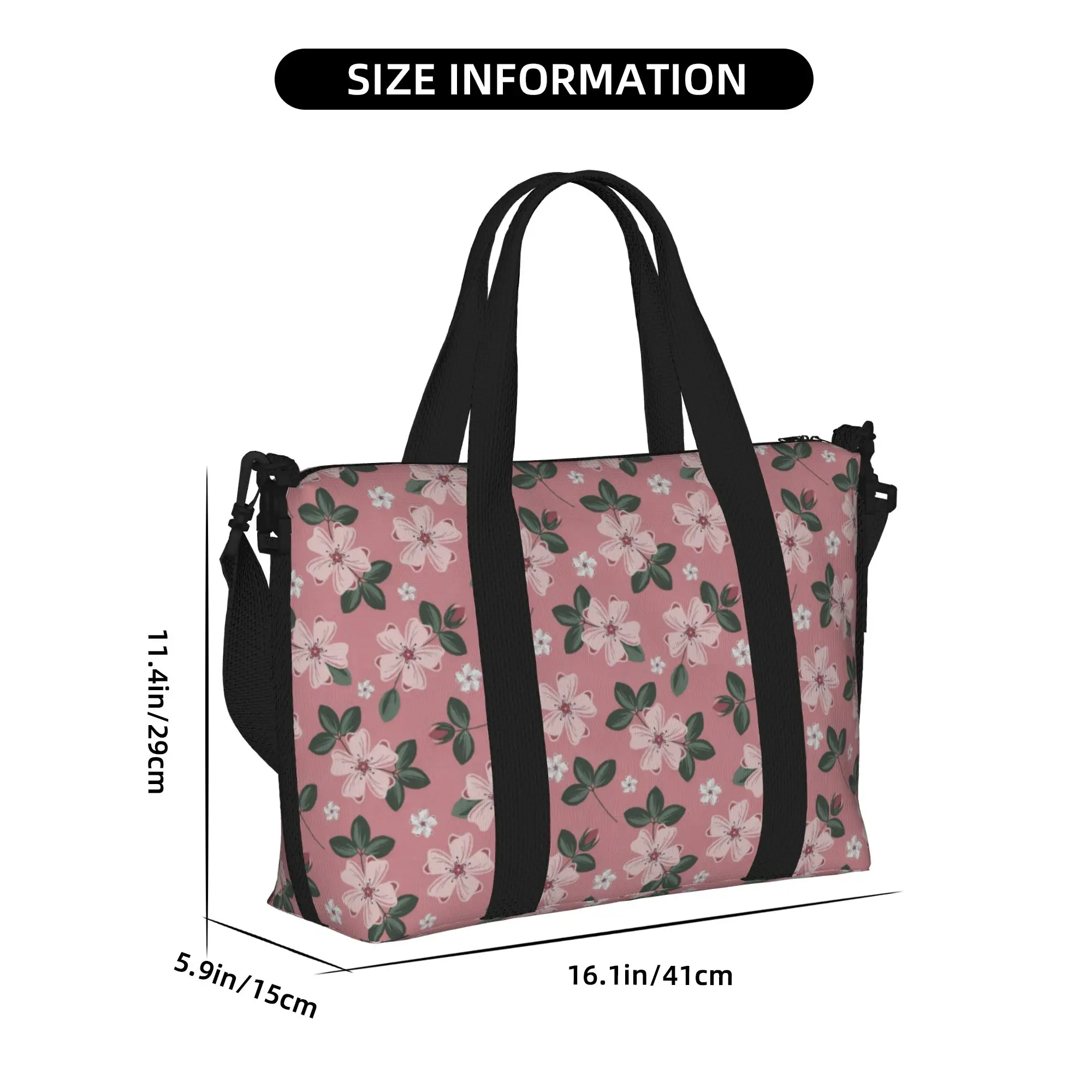 Custom Cherry Blossom Floral on Pink  Beach Tote Bag Women Japane Flower Big Compartment Beach Gym Travel Bags