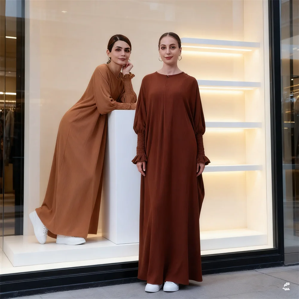 

2025 Dubai Turkish Abayas Modest Dress Zipper Front Robe Women Muslim Caftan Ramadan Dresses Kaftan Gown Eid Djellaba Jalabiya