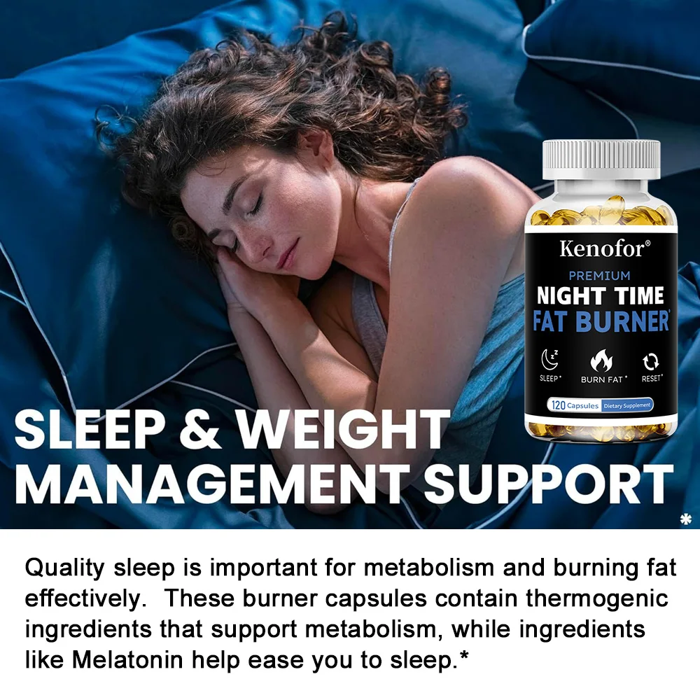 Soporte para quemador de grasa nocturno: contiene frijol blanco para promover el metabolismo y controlar el peso - 120 cápsulas