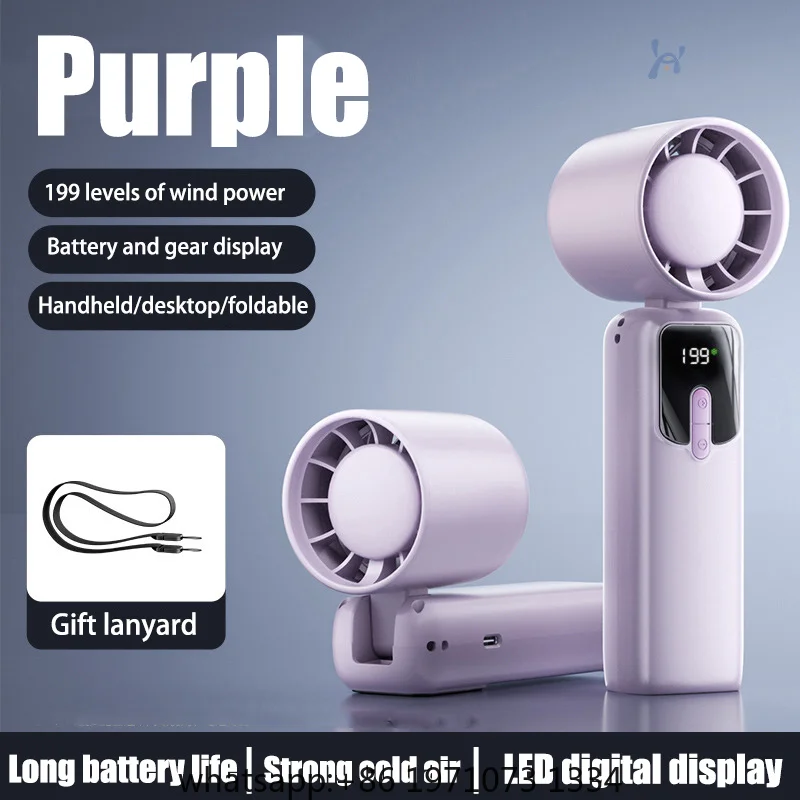 Portable Handheld Small Fan 100-Speed Powerful Wind Cold Air Electric Fan Charging Foldable 90° Adjustable Outdoor Travel