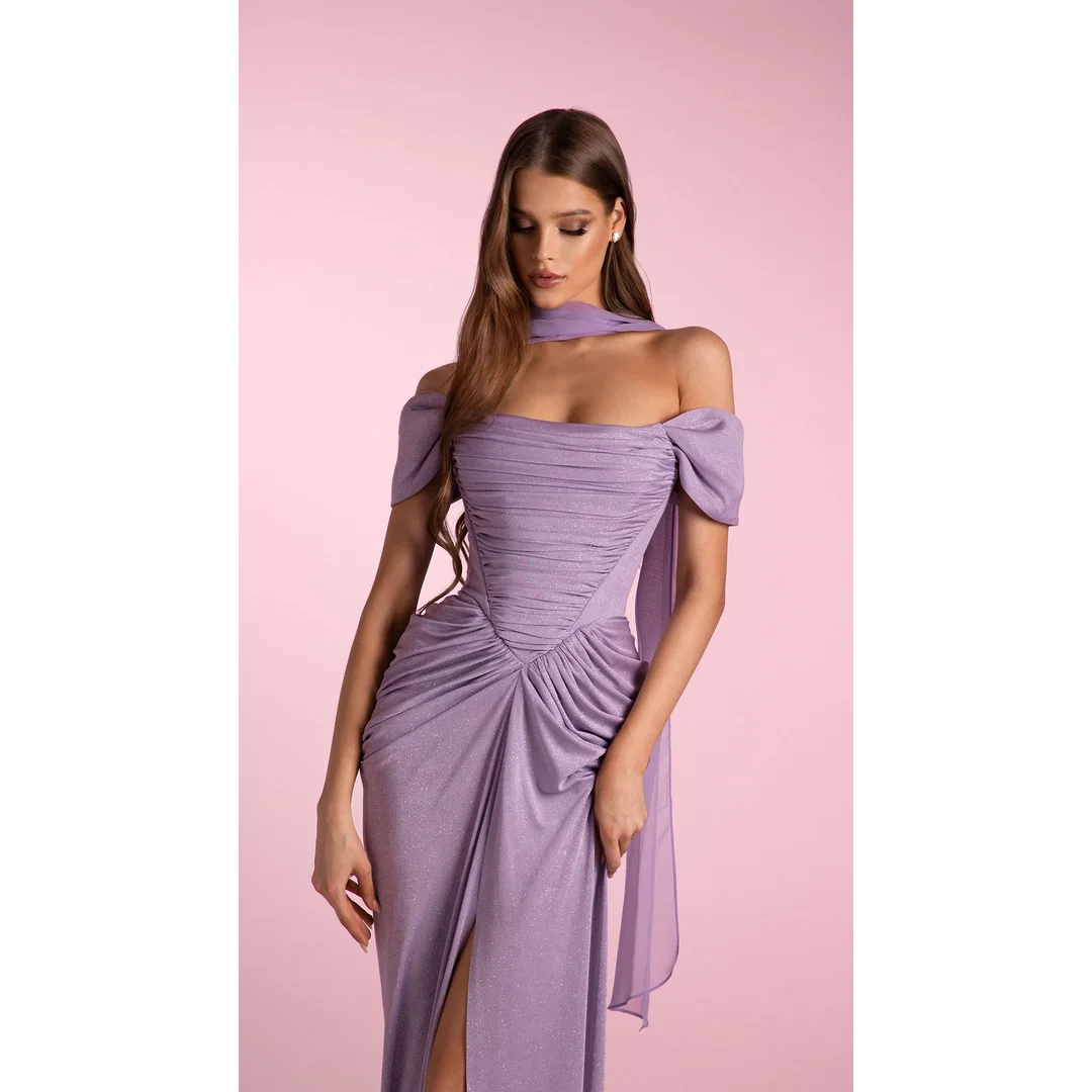Mermaid Women's Elegant Luxury Party Dresses Woman Wedding Party Attire Short Sleeves Customized Purple Shawl Prom Dress 2026