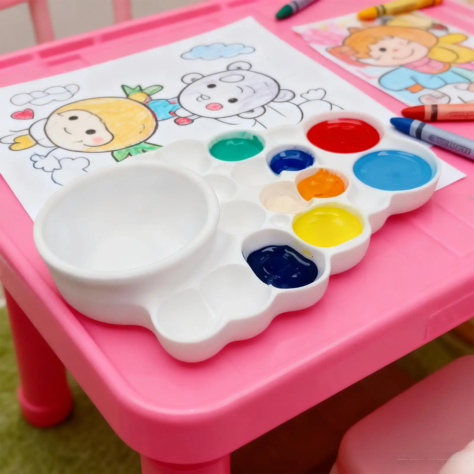 لوحة صينية الطلاء المحمولة لخلط الألوان، لوحة رسم فنية، صينية خلط الألوان المائية للأطفال والكبار والطلاب والأولاد والبنات الفنانين #4