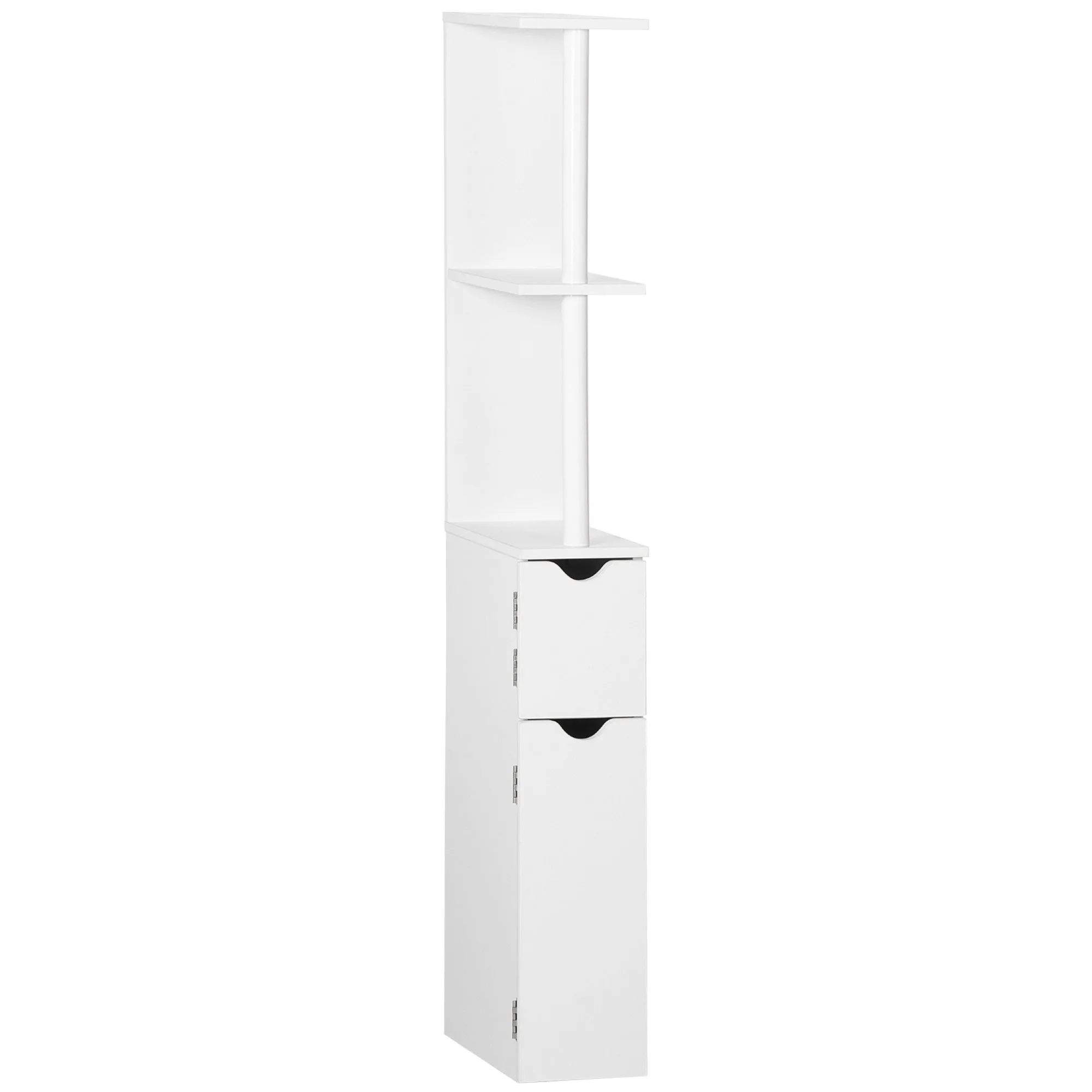 Kleankin Tall Bathroom Storage Cabinet, Freestanding Linen Tower with 2 Open Shelves and 2 Door Cabinets, White