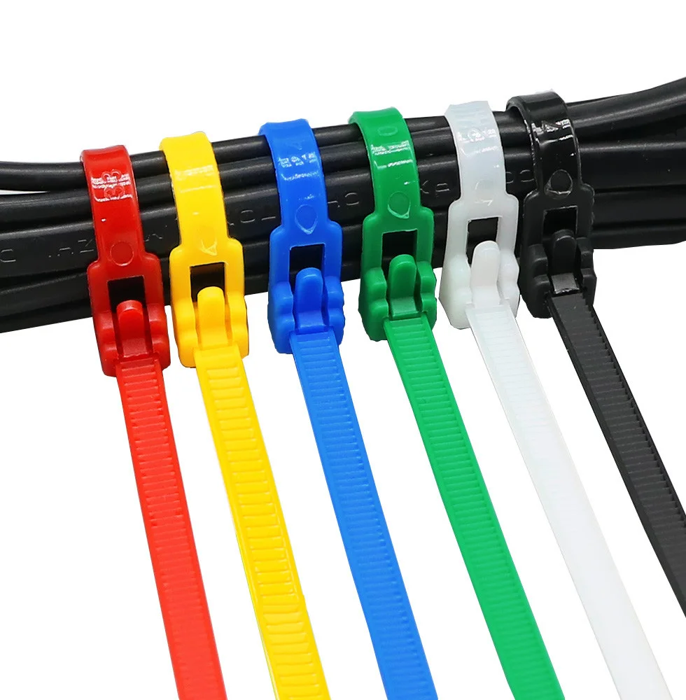 50pcs Plastic Reusable Cable Zip Ties Releasable Nylon Fixed Binding Color Black And White Disassembly Reuse May Loose Slipknot