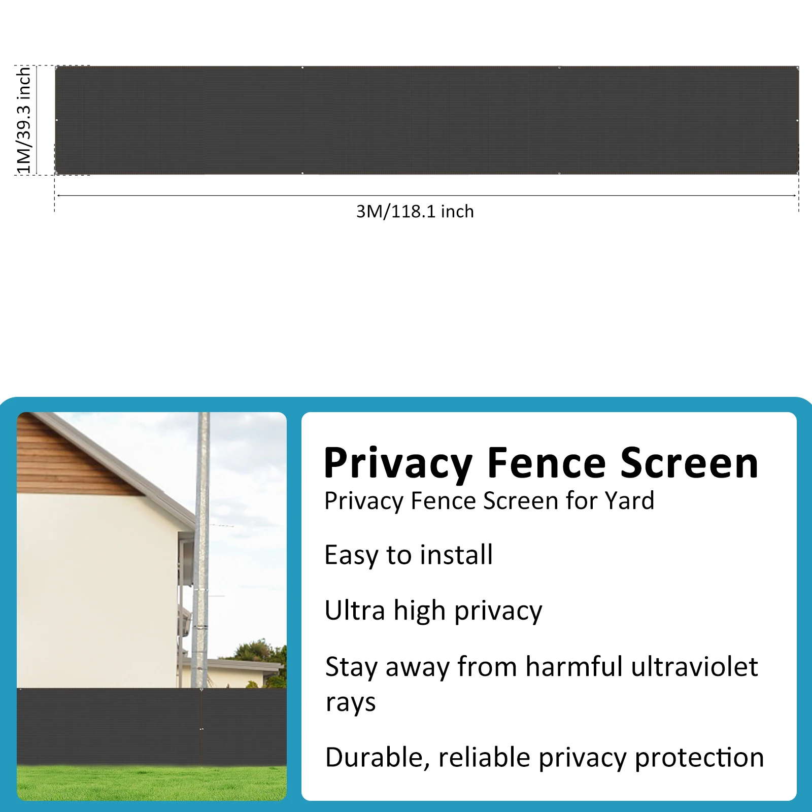 2Pcs Balcony Privacy Screen with Reinforced Edge 1×3m Breathable Privacy Fence Screen Privacy Protective Mesh Shade Net Cover