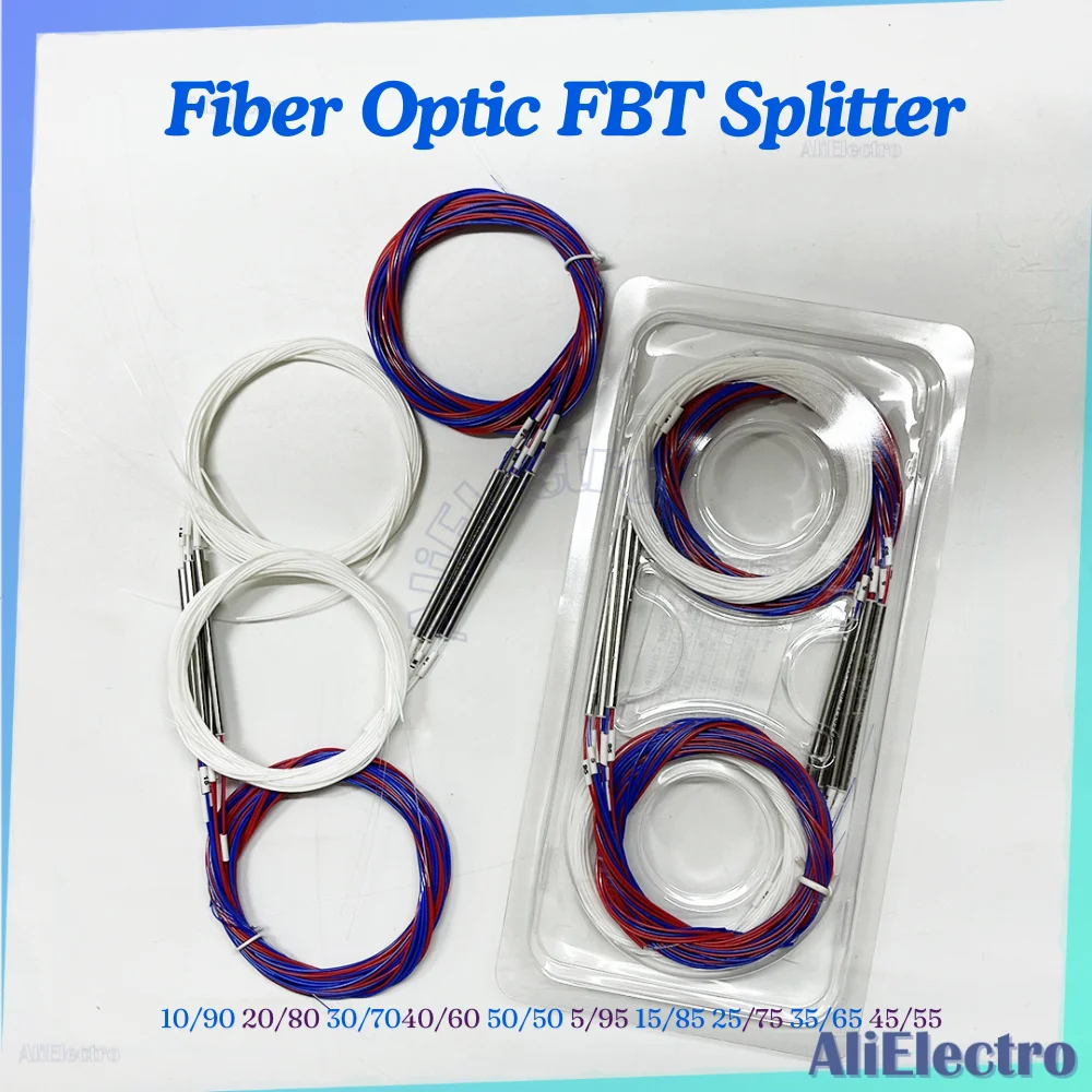 10pcs Fiber Optic FBT Splitter 10/90 20/80 30/70 40/60 50/50 Various Types 1x2 0.9mm Unbalanced Coupler Without Connectors