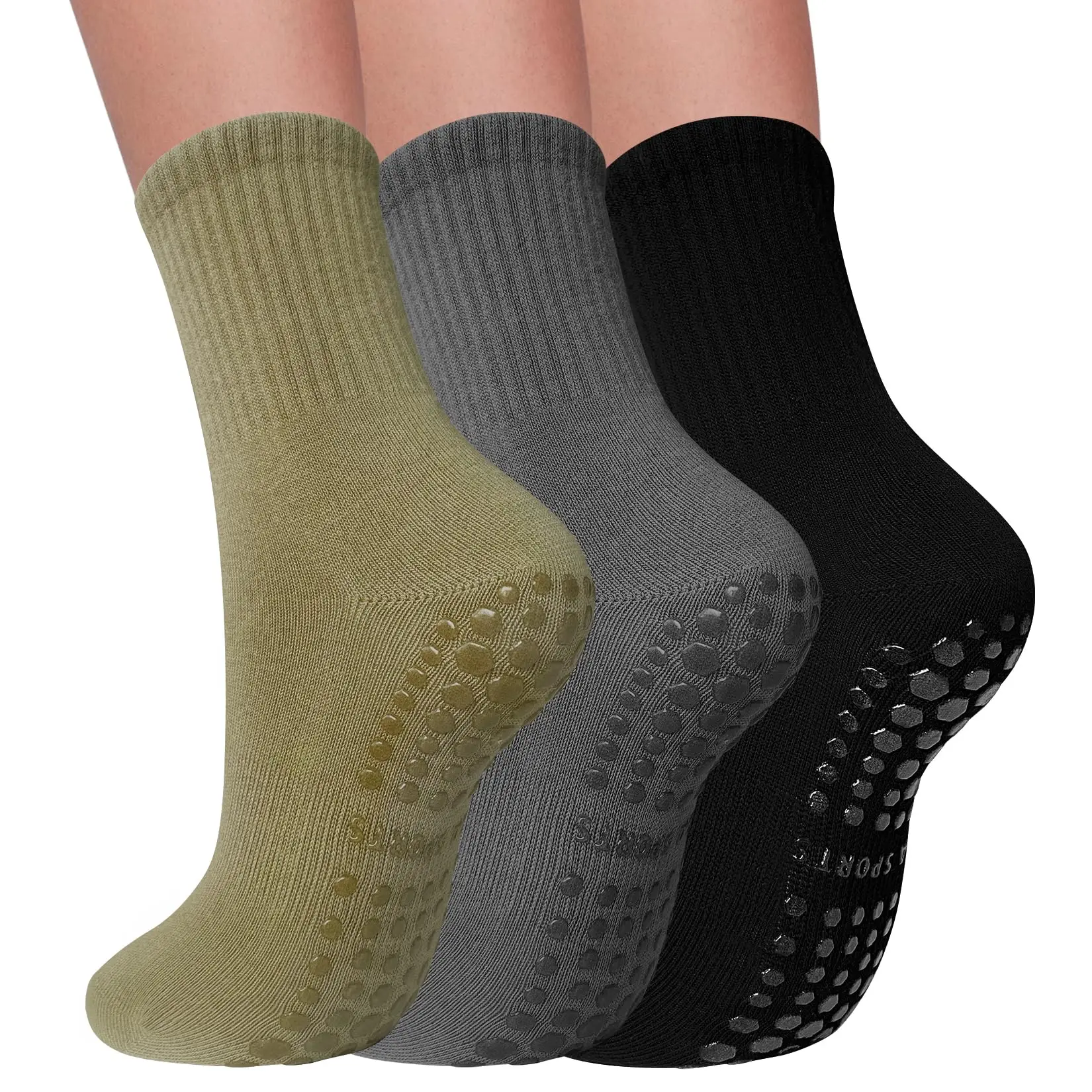 

3 pairs of women's Pilates socks with non slip straps, suitable for exercise at Yoga Barre Hospital