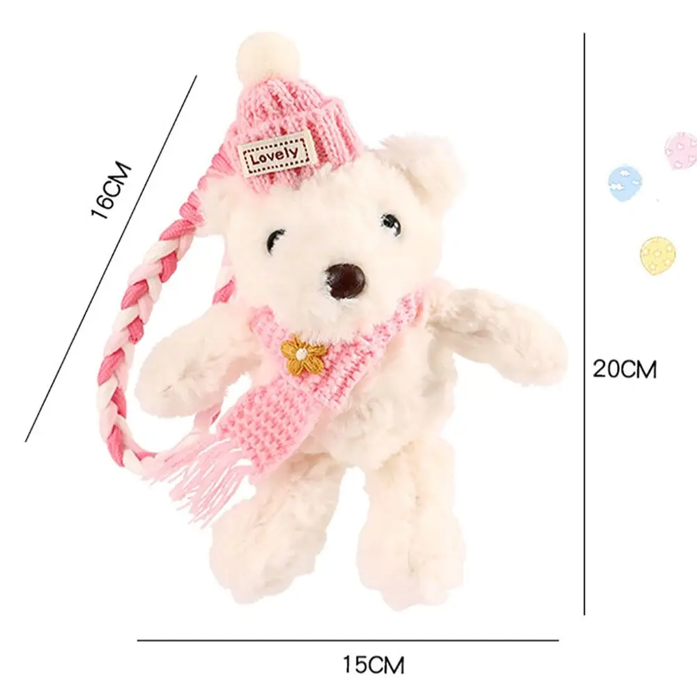 Bonito urso de pelúcia boneca chaveiro pingente pp algodão dos desenhos animados boneca saco acessórios enforcamentos ornamento presente