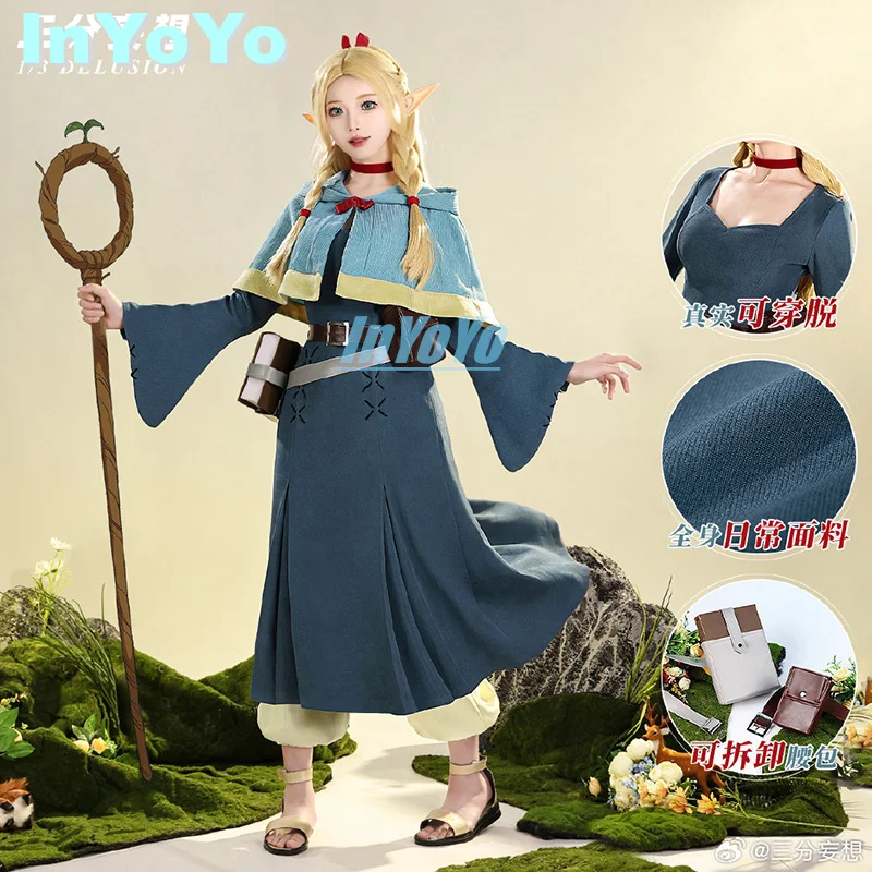 InYoYo Marcille Donato Cosplay Anime Delicious in Dungeon Costume Cloak Dress Pants Wigs Uniform Women Role Play Halloween Party