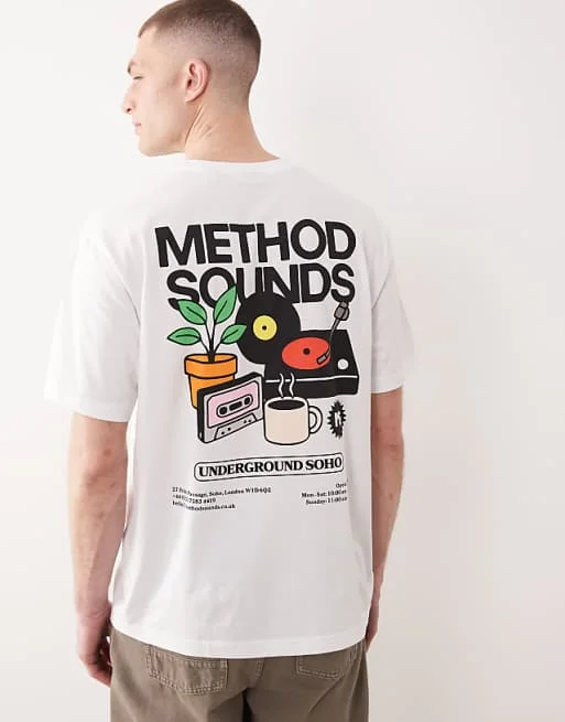 Oversized Fit T-shirt with Vinyl Back Print in White High-end Luxury Unisex Style Both of Men and Women