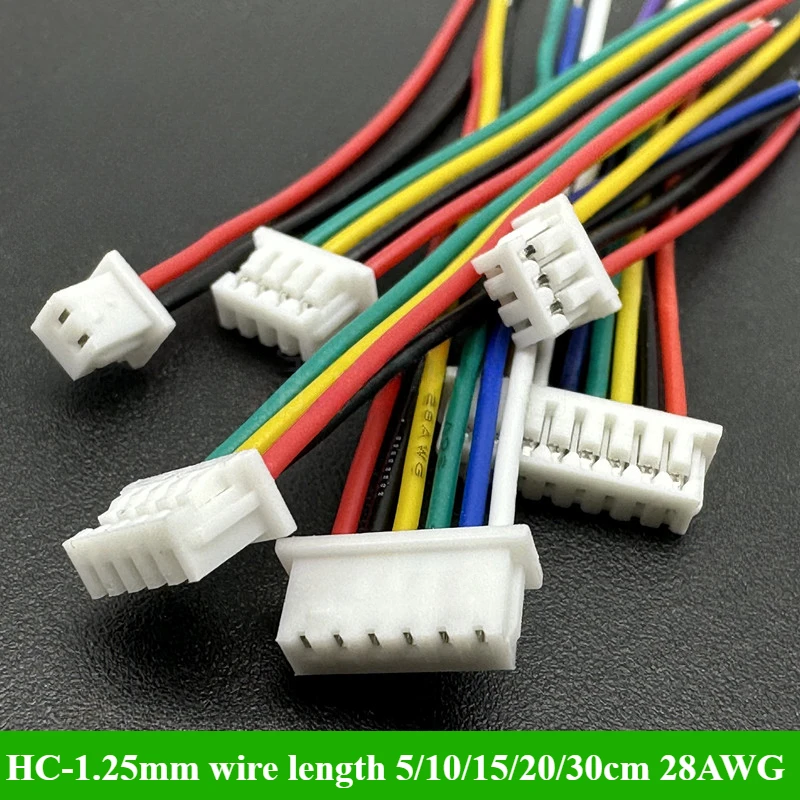 

10Pcs HC-1.25mm Single/Double head 2P/3P/4P/5P/6P/7P/8P/9P/10P/12P Terminal Wire Length 5/10/15/20/30cm 28AWG Electronic Wire