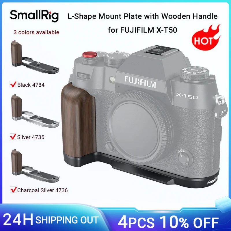 SmallRig X-T50 L-Shape Mount Plate with Wooden Handle for FUJIFILM X-T50, w Arca-Swiss Quick Release Plate for Arca-type Tripod