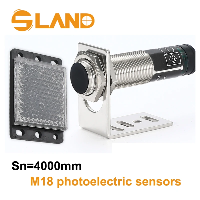 

M18 Photo sensor Max.4M sensing distance, NPN PNP Normally open, 2M cable, Metallic housing, infrared light source