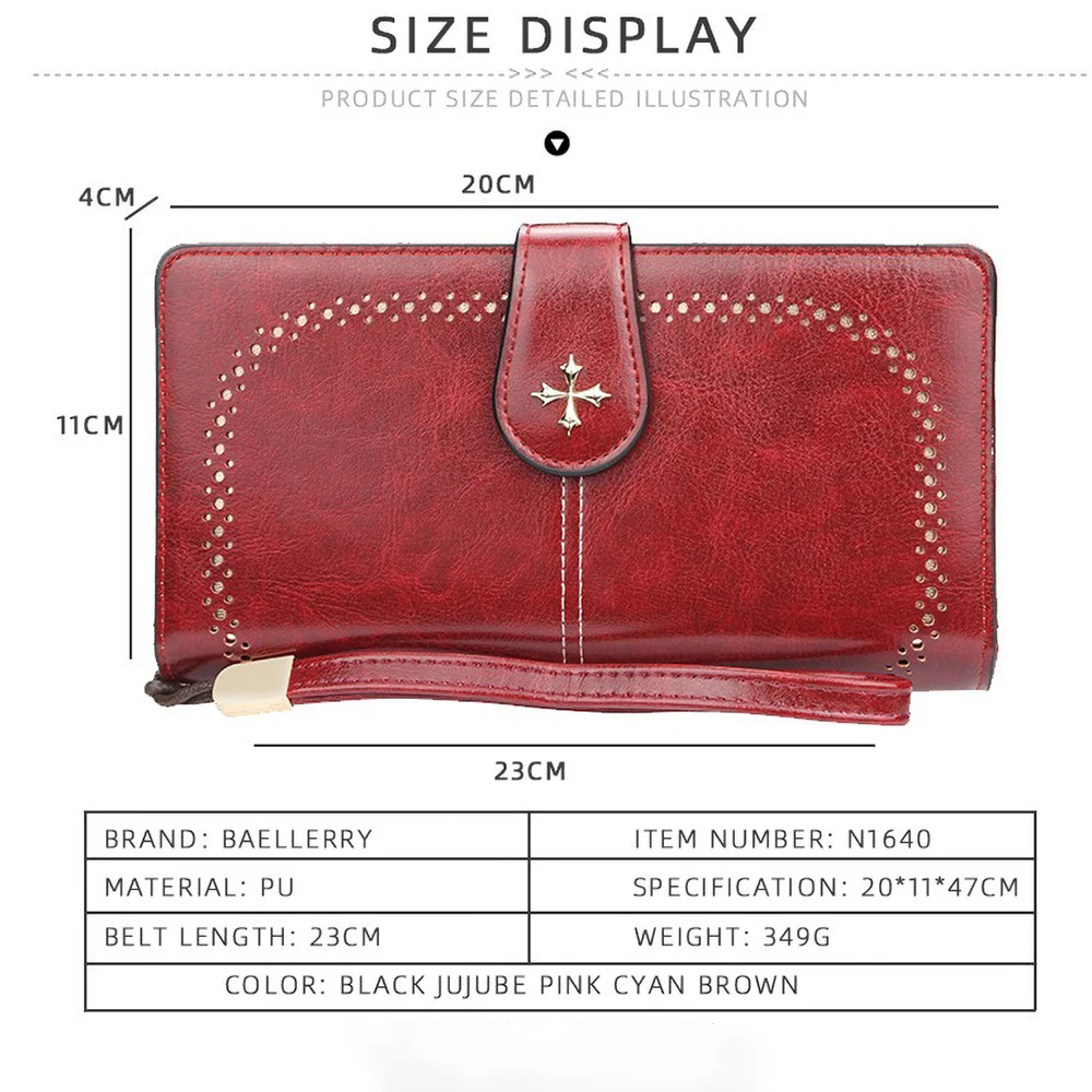 กระเป๋าสตางค์ยาวสำหรับผู้หญิง Baellerry พร้อมซิปคู่ ช่องใส่บัตรหลายช่อง ดีไซน์สร้างสรรค์ กระเป๋าคลัทช์เรียบง่าย ความจุเยอะ พร้อมสายคล้องมือ