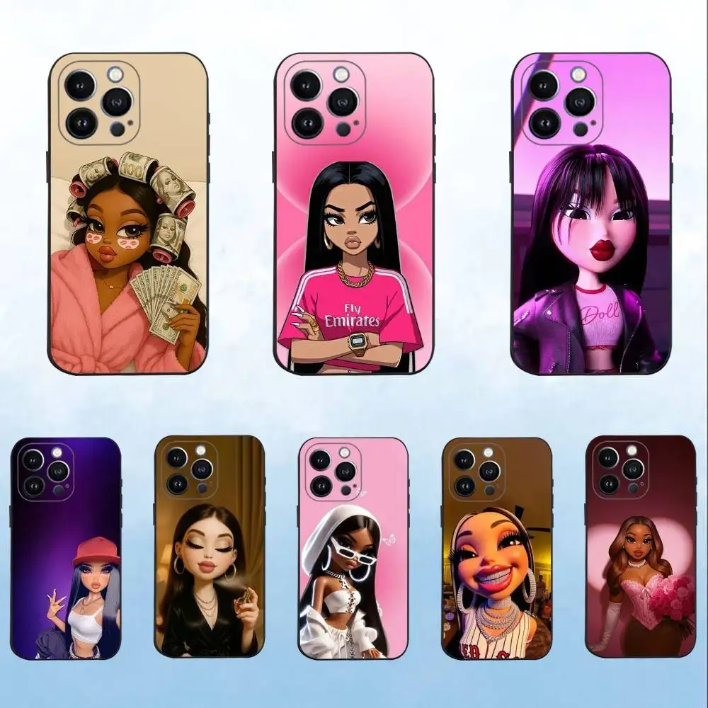 

Fashion B-Bratz D-Doll Phone Case For iPhone 16,15,14,13,12,11 Plus,Pro Max,XS,X,XR,SE,Mini,8,7,Soft Silicone Black Cover