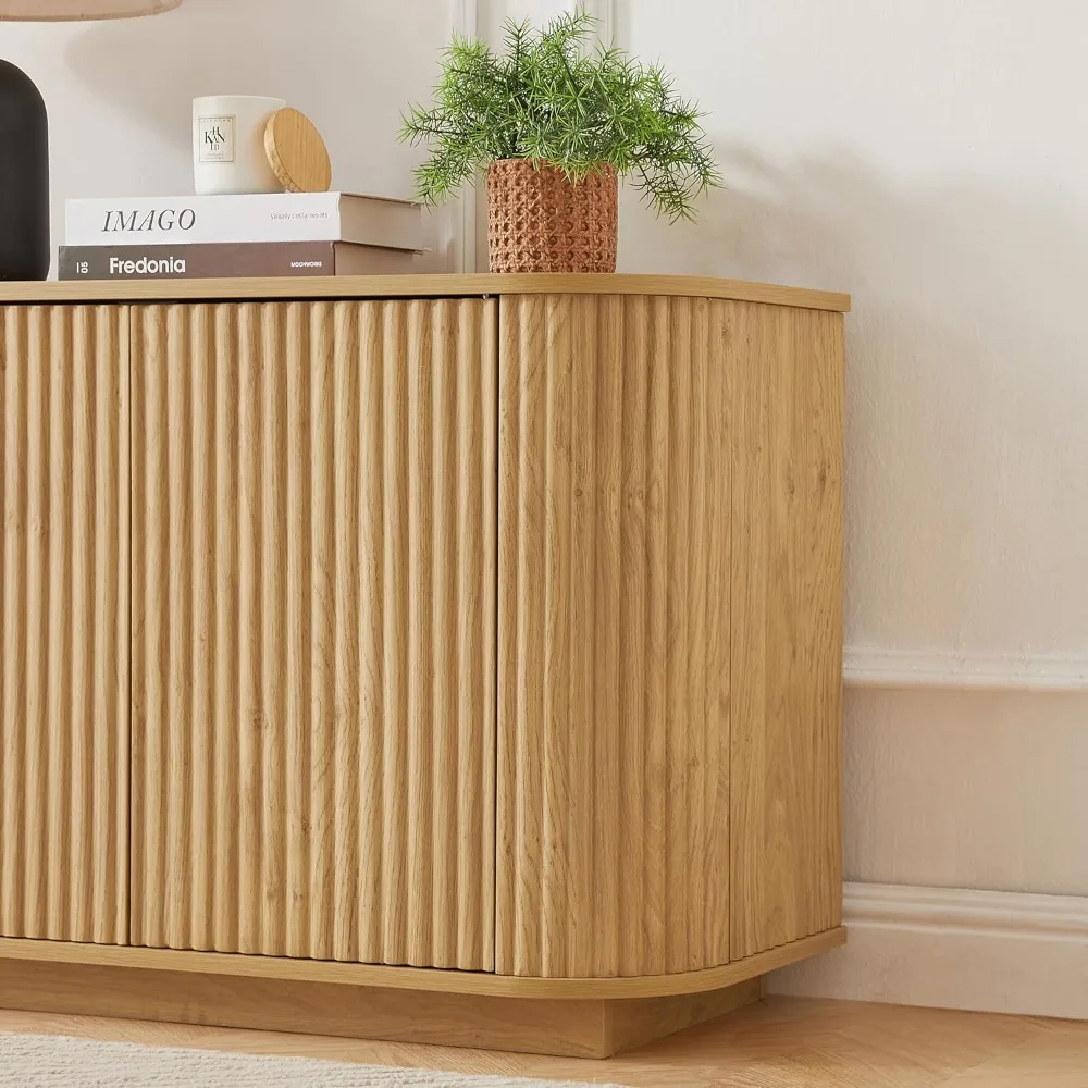 Mueble buffet estriado moderno "64" - Aparador de 4 puertas con estantes ajustables para comedor/sala de estar"