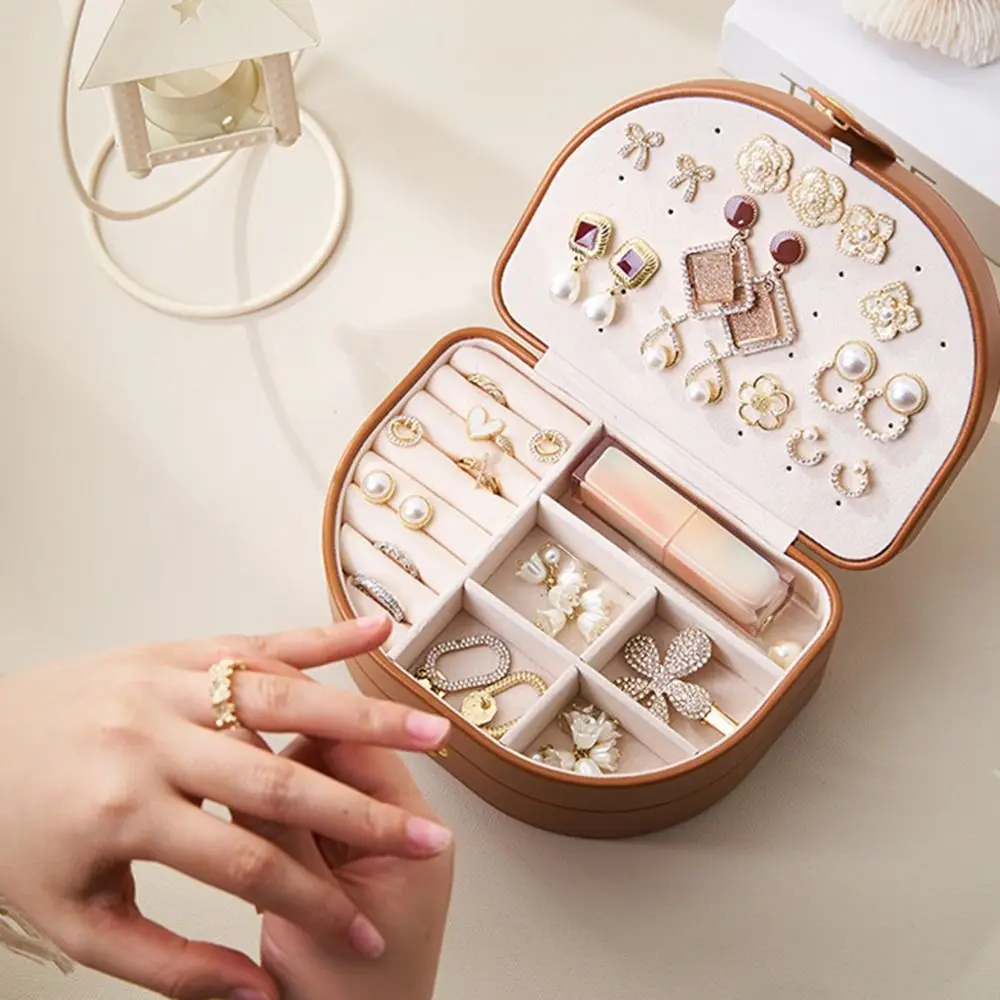 

Exquisite Multi-layered Jewelry Box Semi-circular Sealed Ring Earrings Storage Box Antioxidant PU Leather Necklace Organizer