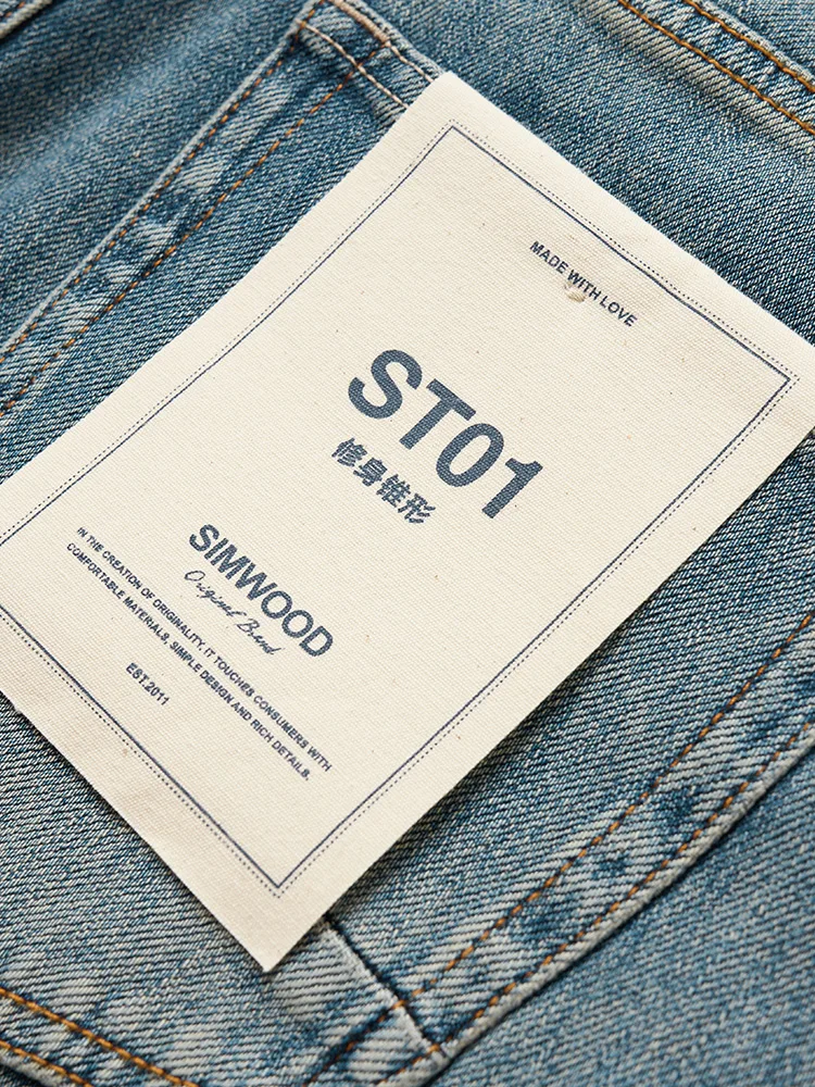 SIMWOOD 2024 herfst nieuwe slim fit elastische jeans heren comfortabele 4-weg elastische stof denim broek